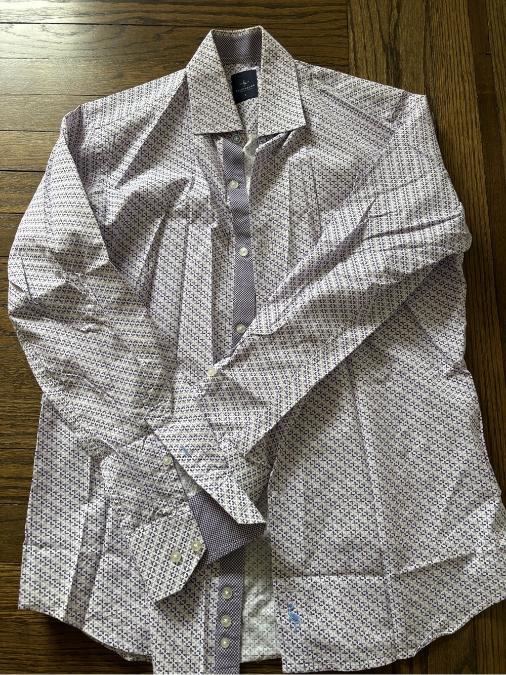 Tailorbyrd Lavender and White Geometric Print Button-Up